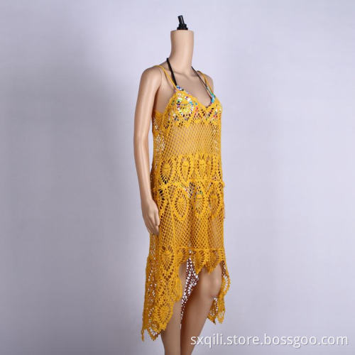 Yellow sleeveless beach dress summer wraps sexy beachwear